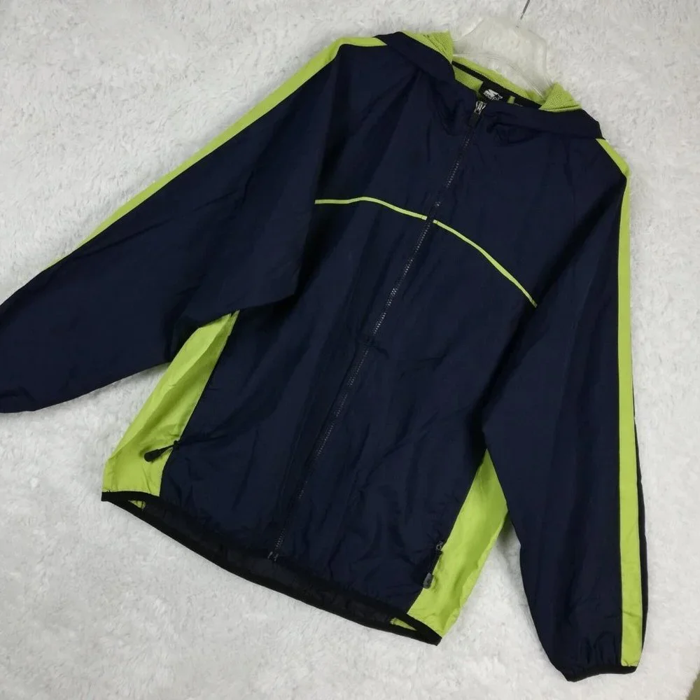 Starter Mens Jacket Windbreaker Hooded Zip‎ Blue Green Mesh Lined Lightweight M